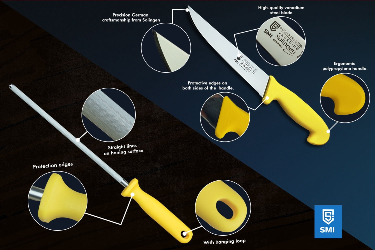 SMI 8 in Professional Solingen Germany Steel Chef Knives Set, 6 Piece