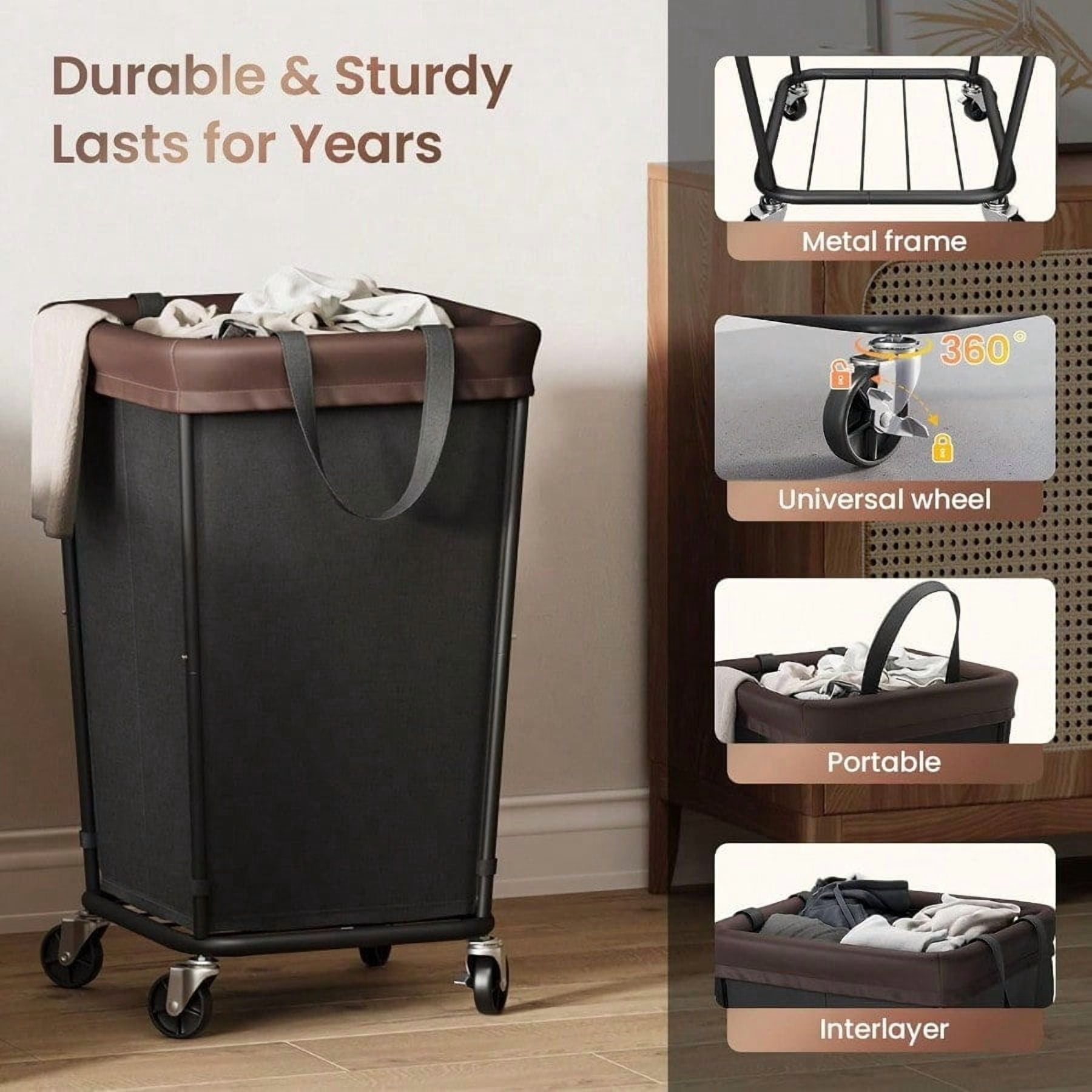 160L Laundry Basket With Wheels 2section Rolling Laundry Basket Large Laundry Hamper With Wheels Rolling Laundry Hamper Clothes Hamper For Home Bathrooms And Dorm Black