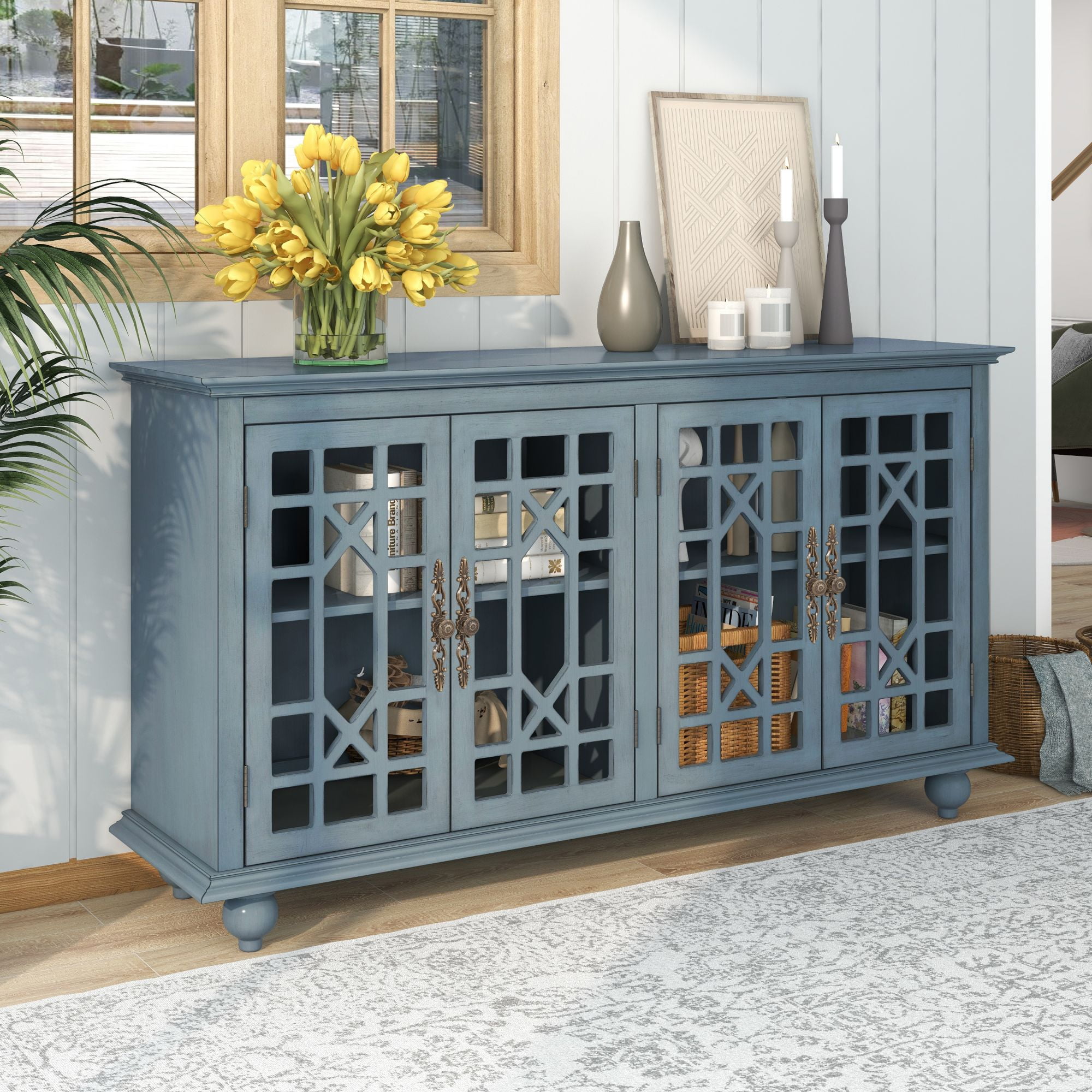 Wooden Sideboards & Buffets with Adjustable Height Shelves & 4 Doors