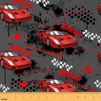 jejeloiu Sports Car Fabric by the Yard 1 Yard,Black Splatter Ink Home Decor Fabric by the Yard,Red Gray Sewing Fabric For Teens,Microfiber Bedroom Decor