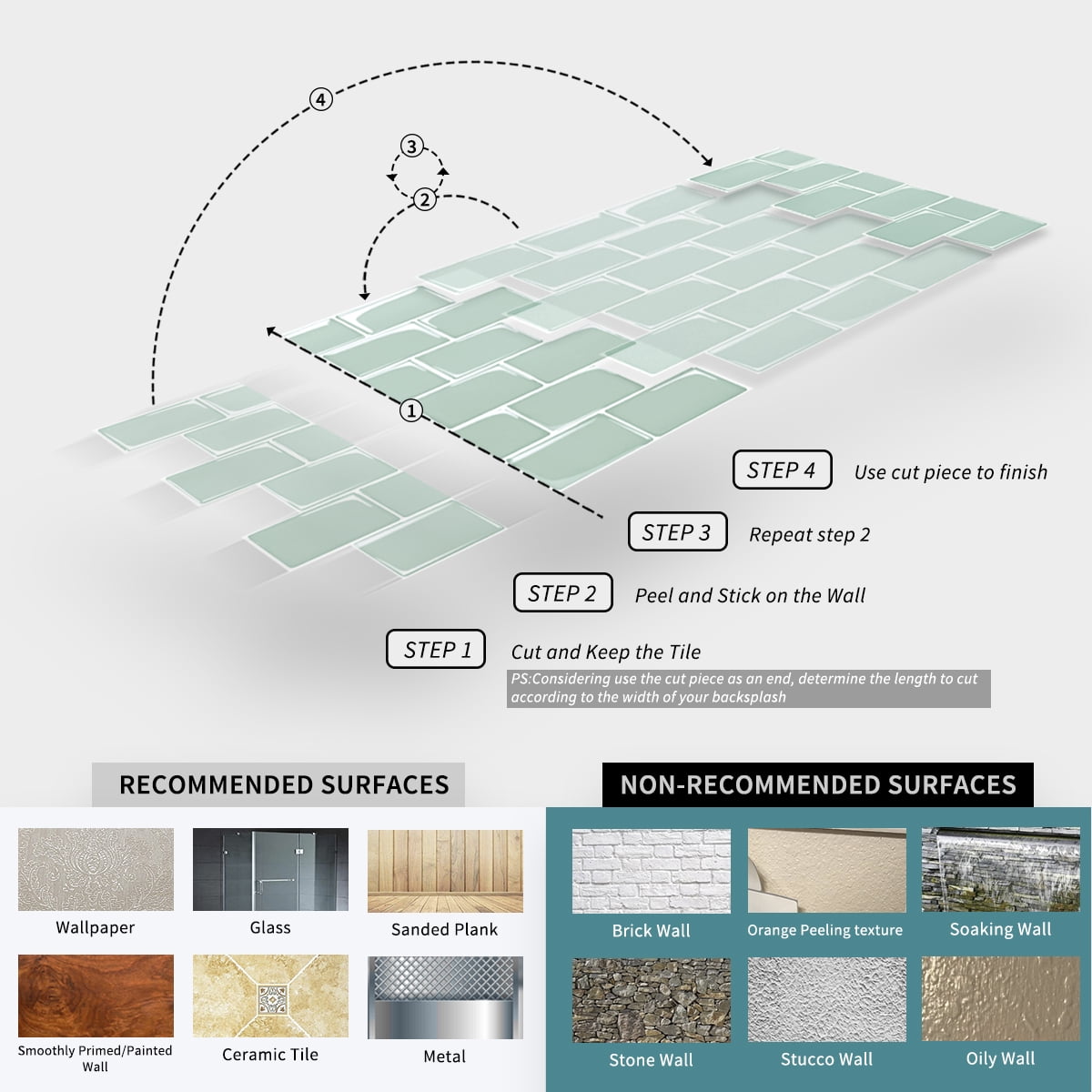 Art3d Peel and Stick Backsplash Tile 12"x12 Subway 3D Wall Sticker Wallpaper   Kitchen Bathroom Self Adhesive Removable Stick in Teal (10-Pack)