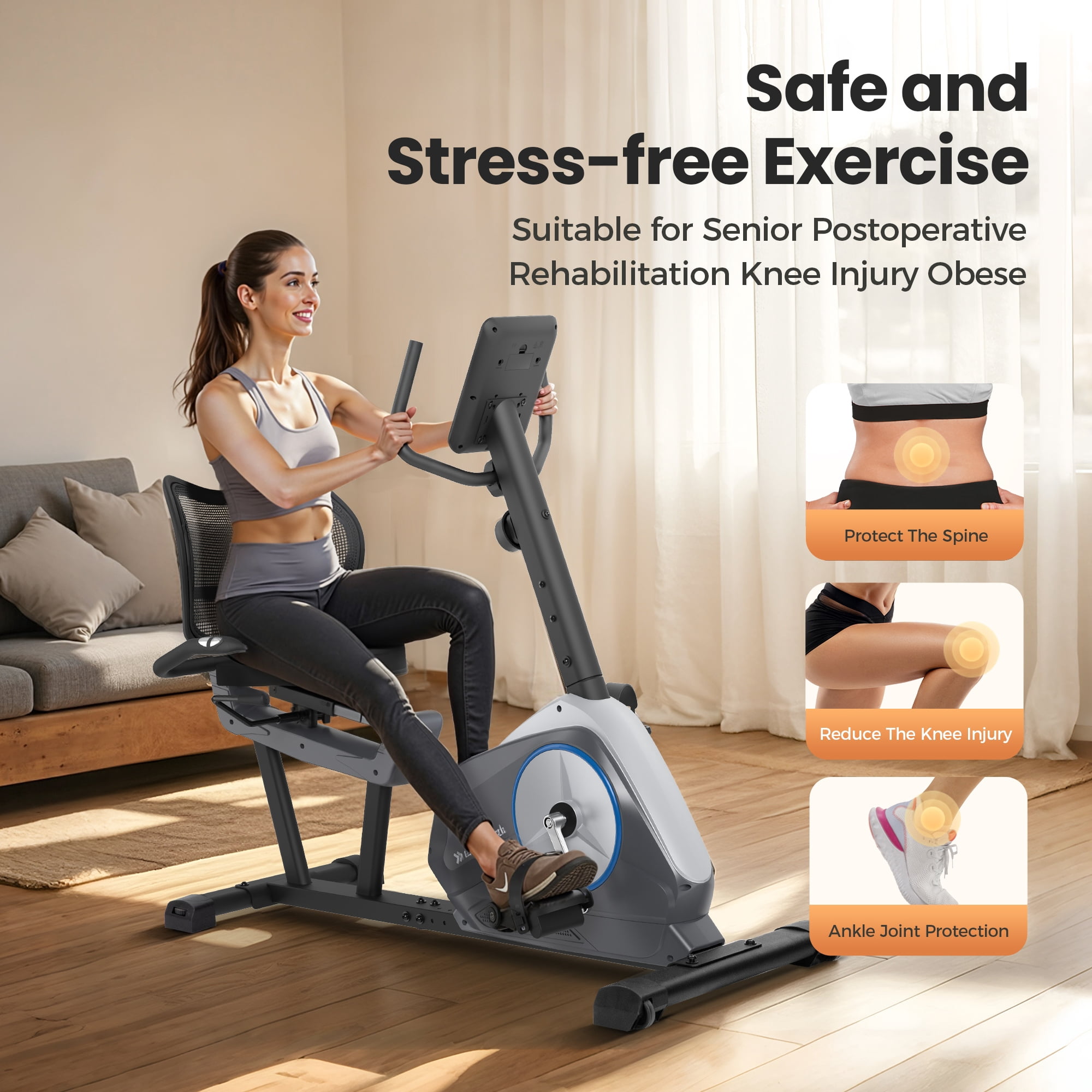 SUMMIT LIVING Exercise Bike, Recumbent Bike for Home Seniors Adults, 16 Levels Resistance Indoor Cycling Bike with Adjustable and Wide Seat, LCD, Heart Rate Handle, 350lbs Weight Capacity