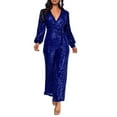thumbnail image 2 of Riforla Casual Jumpsuit Long Sleeve Belted Sequin Jumpsuit Jumpsuits for Women Blue S, 2 of 6