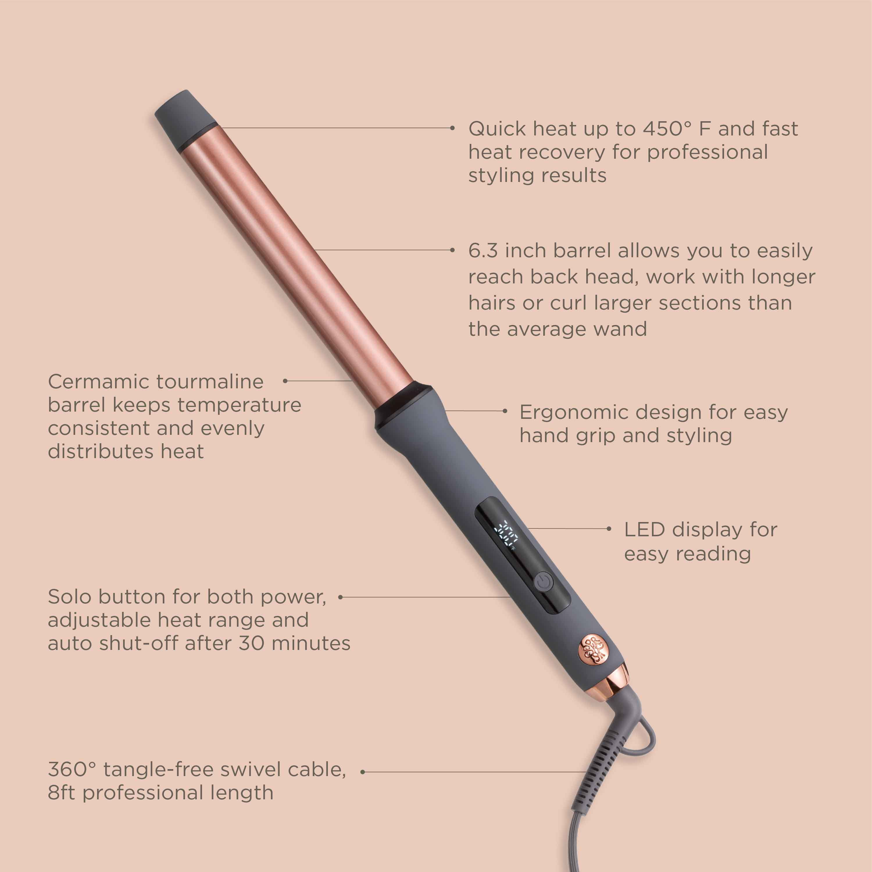 Hairitage Wand It Need It Extra-Long 1 inch Ceramic Tourmaline Curling Iron Wand for Long Hair