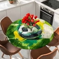 thumbnail image 2 of Green Yellow Soccer Round Tablecloth 36-44 Inch Round Fitted Table Cloth with Elastic Edge, Football Sports Watercolor Buffalo Waterproof Table Cover Protector for Outdoor Picnic Party Dining, 2 of 9