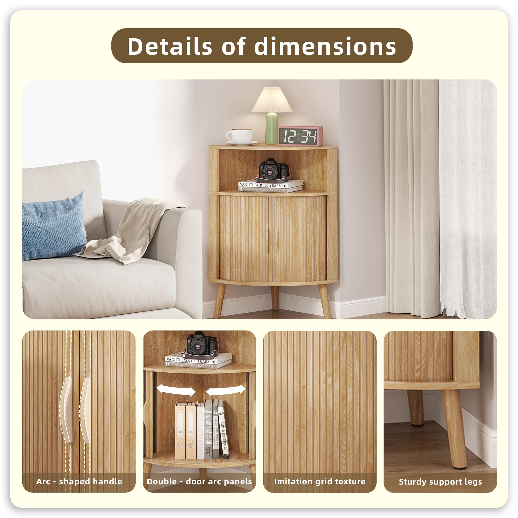 Bathroom Storage Cabinet, 31.5" Narrow Floor Corner Storage Cabinet with Fluted Doors & Shelves, Wood