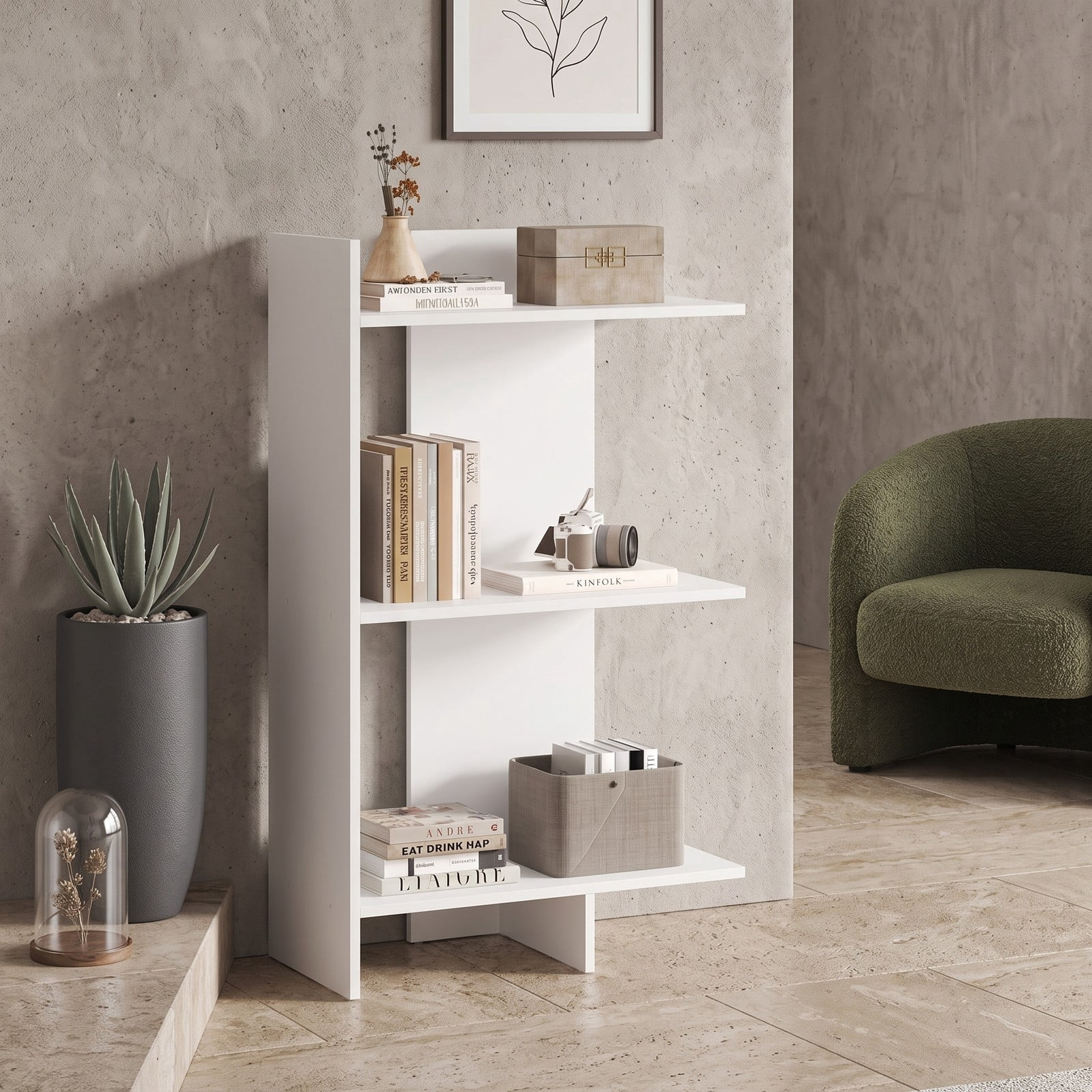 Furnibear 3 Tier Wooden Bookshelf with Anti-Tipping Kit, Freestanding Open Bookcase Display Storage Shelf for Living Room Bedroom Home Office, Engineered Wood, White