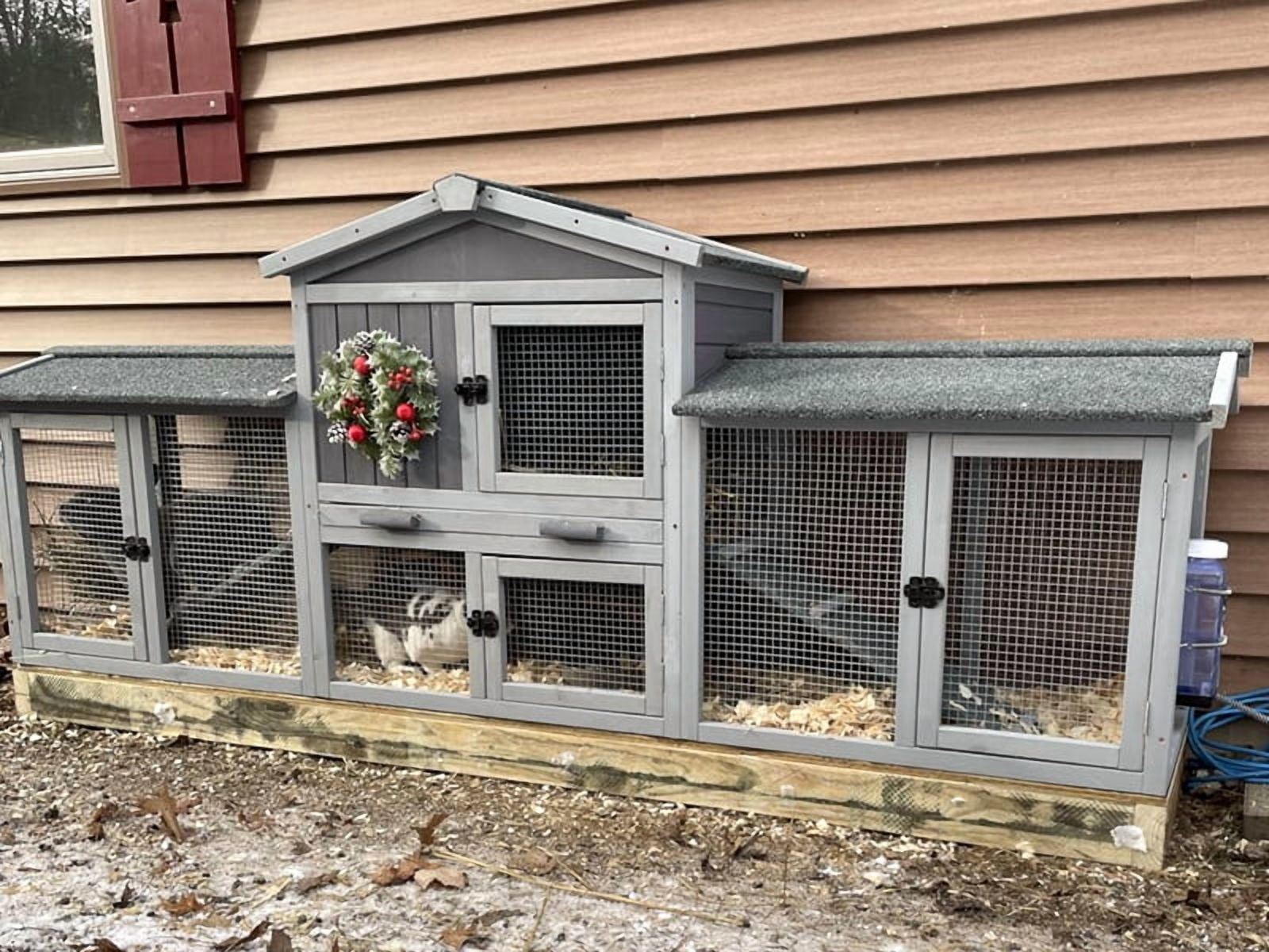 Aivituvin Chicken Coop Outdoor with PVC Bottom Layer Indoor Rabbit Hutch Wooden Bunny Cage Large Rabbit House with Run