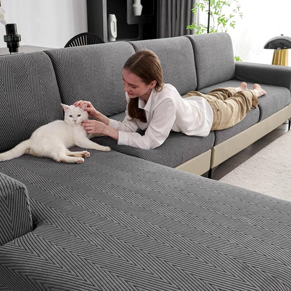 Couch Cushion Covers for Sectional Sofa, Wear Resistant Stretch Sofa Slipcovers for Sofa Universal Cushion Protector Washable Elastic Couch Seat Cover for Pets (Dark Gray, 1 Back Cover)