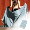 thumbnail image 3 of Serviette de Bain Pur Turc Anti-Sable à Pompons Serviette de Plage Adulte Châle d'Extérieur Rayé Serviette de Sauna, 3 of 5