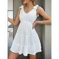 thumbnail image 4 of Women'S Tie Shoulder Ruffle Dress Deep V Neck Halter High Waist Layered Short Skirt Cute Babydoll Sundress White XXL, 4 of 9