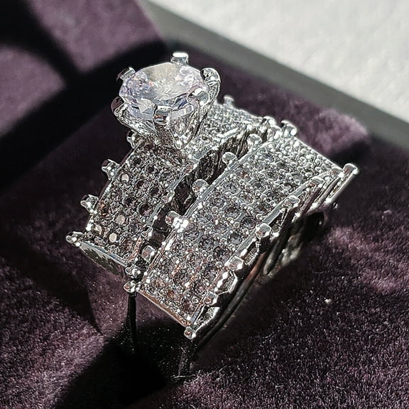 Bluebell Jewels Women Gorgeous 2pcs set Cubic Zirconia Rings 14K White Gold Finish Silver