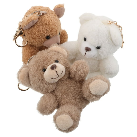 OULII Adorable Multi Color Plush Bear Keychain for Backpack Decor Durable Soft Keyring 3PCS