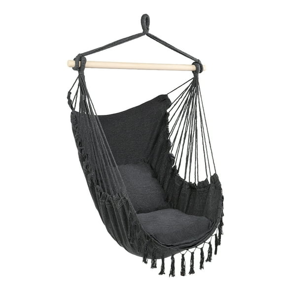 BAYUELSWU Hammock Chair with 2 Cushions, Hanging Rope Rope Swing with Tassel for Indoor/Outdoor, Garden Yard, Backyard, Living Room (Gray)