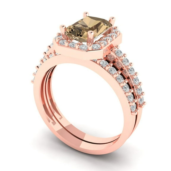 Clara Pucci 18K Rose Gold 2.16 Simulated Champagne Engraveable Engagement Ring   Wedding Band Set