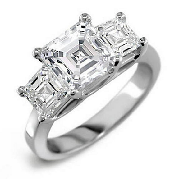 2 Carat Asscher Cut Past Present Future 3 Stone Diamond Ring