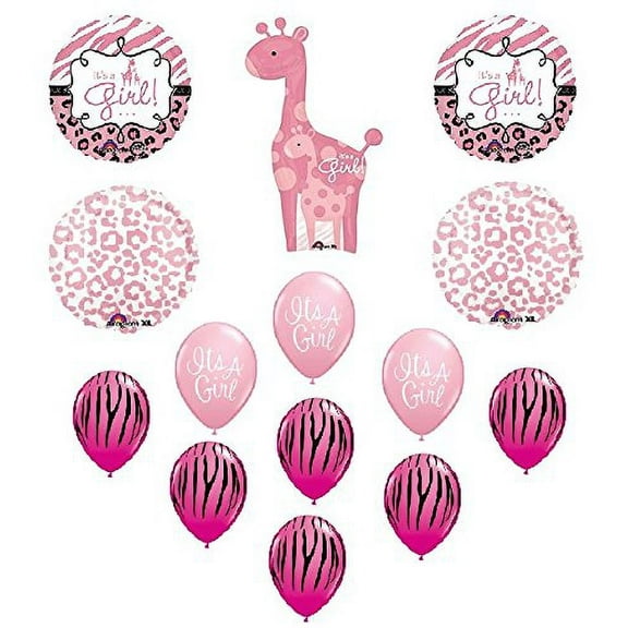 IT'S A GIRL Giraffe Zebra Cheetah Baby Shower Balloons Decoration Supplies Pink