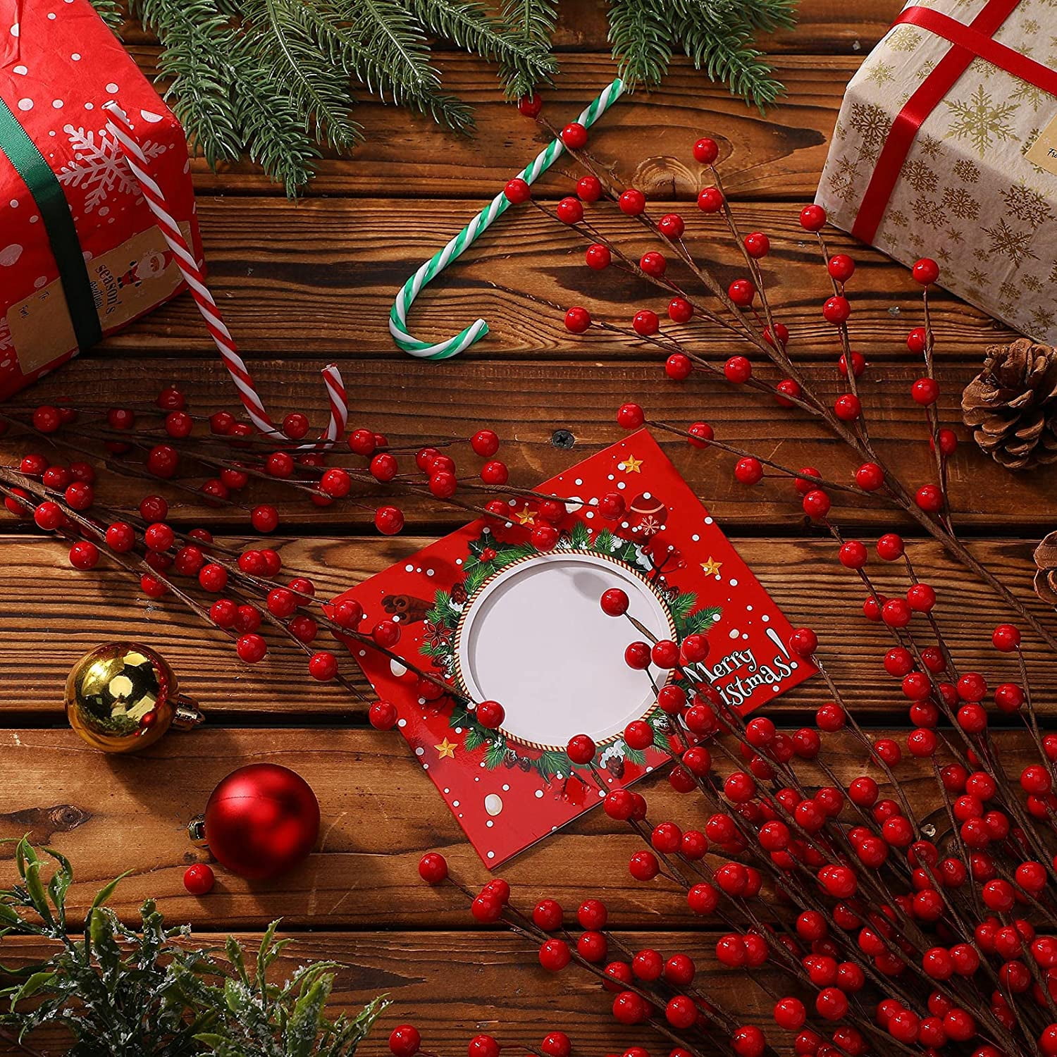 20 Pieces Christmas Artificial Berry Twigs for Christmas Tree Decoration 18 Inch Christmas Red Berry Stems Xmas Holly Berry Branches for Crafts Wreath Garland Christmas Ornaments Decor