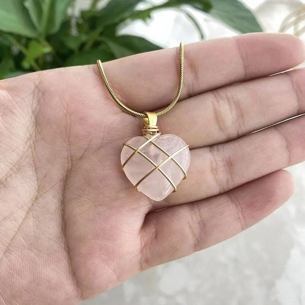 Pink quartz shop necklace
