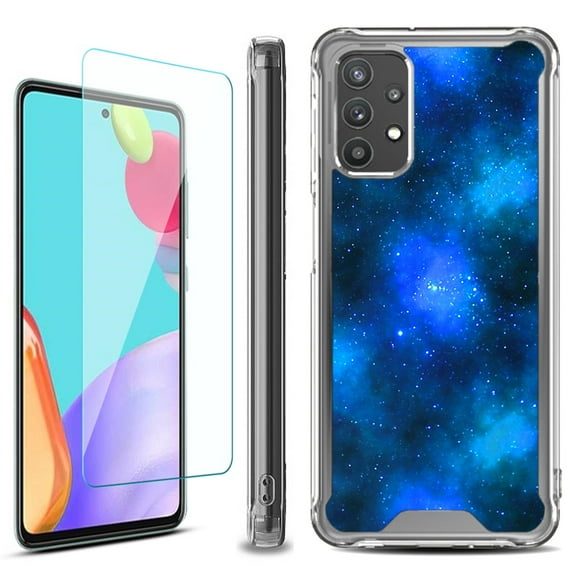 Shockproof Bumper Phone Case for Samsung Galaxy A53 5G, with Tempered Glass Screen Protector, by OneToughShield ® - Cosmos/Stars
