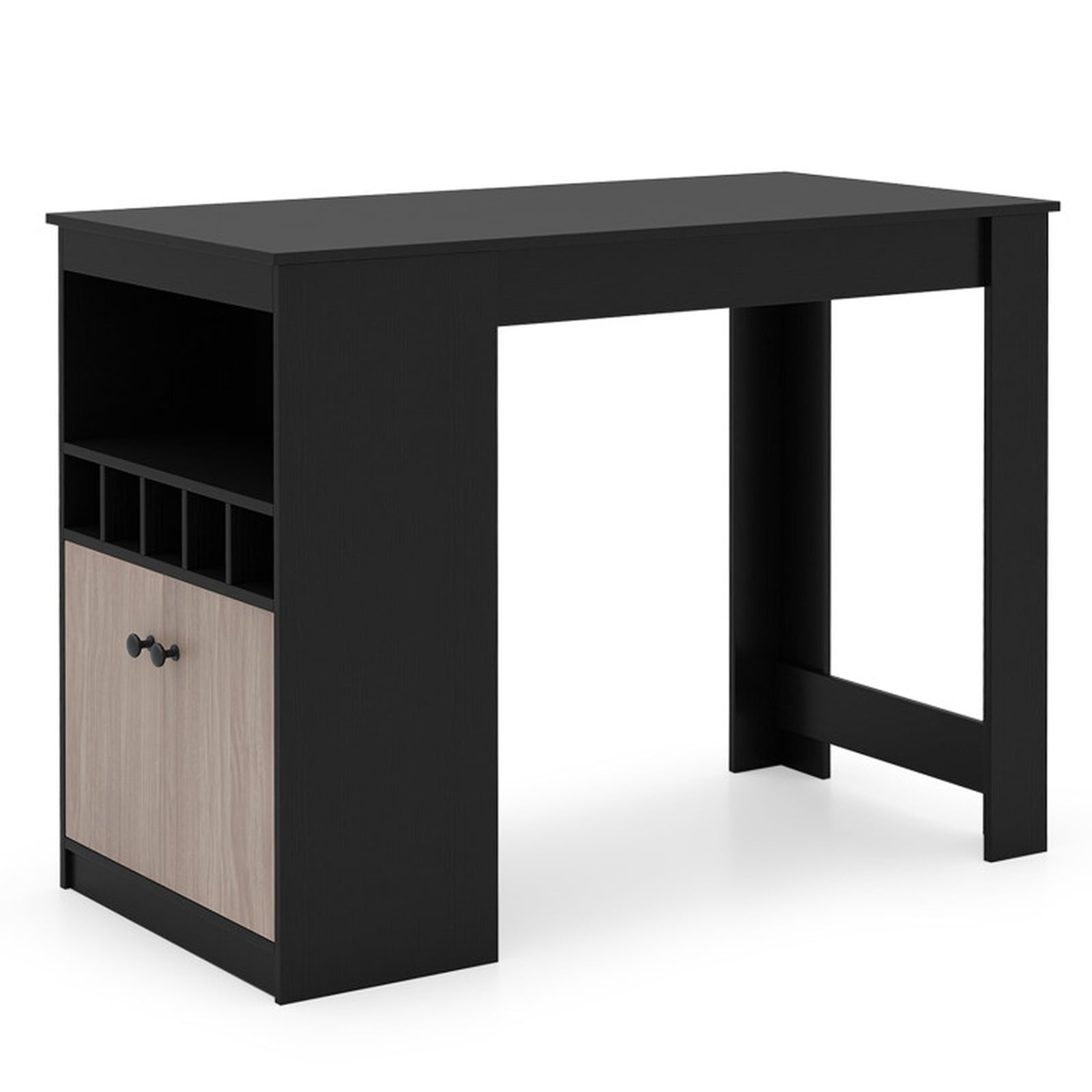 Furnibear 48 Inch Bar Table with Storage Cabinet and Wine Rack for Kitchen Dining Bar Bistro Pub Home Counter Height, Black