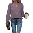 thumbnail image 5 of WIHOLL Blouses for Women Lace V Neck Long Sleeve Shirt Boho Dressy Casual Fall Tops Mocha Grey Purple, 5 of 9