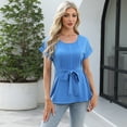 thumbnail image 5 of jinghuiyue Women’s Short Sleeve Chiffon Blouses Causal Dressy Pleated Tie Waist Work Office T Shirts Summer Solid Crew Neck Tops S, 5 of 8