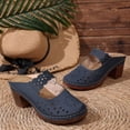 thumbnail image 6 of Women's Cut-Out Perforated Block Heel Mules, Closed Toe Scalloped Slide Sandals for Casual Wear Navy 42, 6 of 9