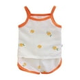 thumbnail image 1 of Ulanda Ensembles Courts pour Filles Enfants Coton Graphique Sans Manches Col Ras du Cou Camisole + Shorts Ensembles 2 Pcs Tenues d'Été (Orange, 5-6 Ans), 1 of 5