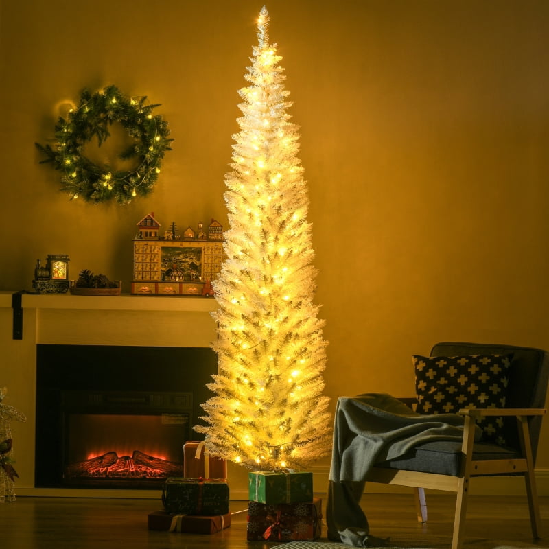 Alvantor Christmas Tree Pre-Lit Pencil with Warm White LED Lights 21.75"x21.75"x84" 7ft White