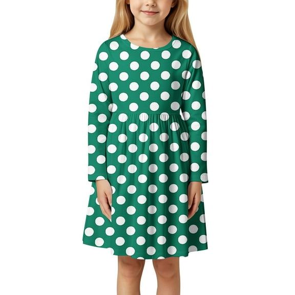 Girls Dress Casual Floral Dot Print Long Sleeve Dress Toddler Kids Age 3 11 Years Cute Stylish Outfit School Outdoor Play Everyday Wear Birthday Party Wedding Dresses,Size 3-4 Years