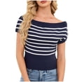 thumbnail image 2 of Nuoqisi Chandail à Manches Courtes pour Femmes Printemps Été 2026 Col Rond Rayé chandail à Manches Courtes Tricoté Gilet Hauts Rayés Mode Décontractée Sans Manches Printemps Été Hauts Vêtements, 2 of 9