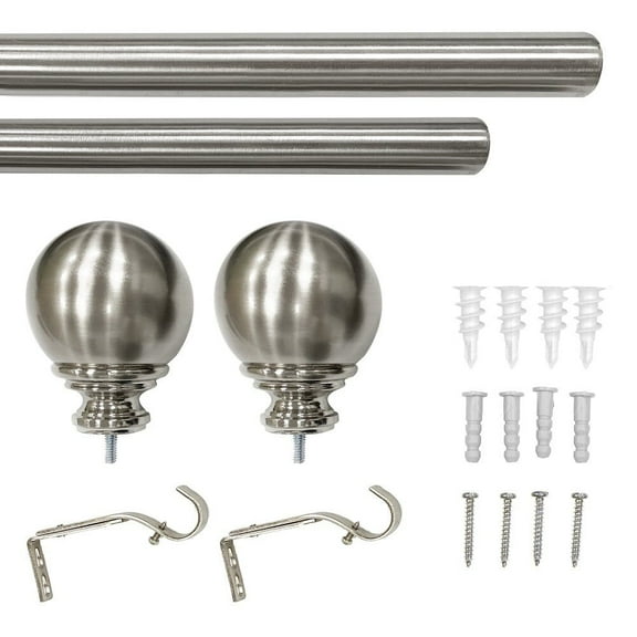 Lumi 1" Single Curtain Rod Brushed Nickel/Black/Oil Bronze-Ball finial 36"-72" - Brushed Nickel