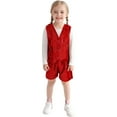 thumbnail image 3 of Girls Outfits Glitter Vest with Shorts Party Dress Lightweight Comfortable Kids Two Piece Sets Red 3-4 Y, 3 of 5