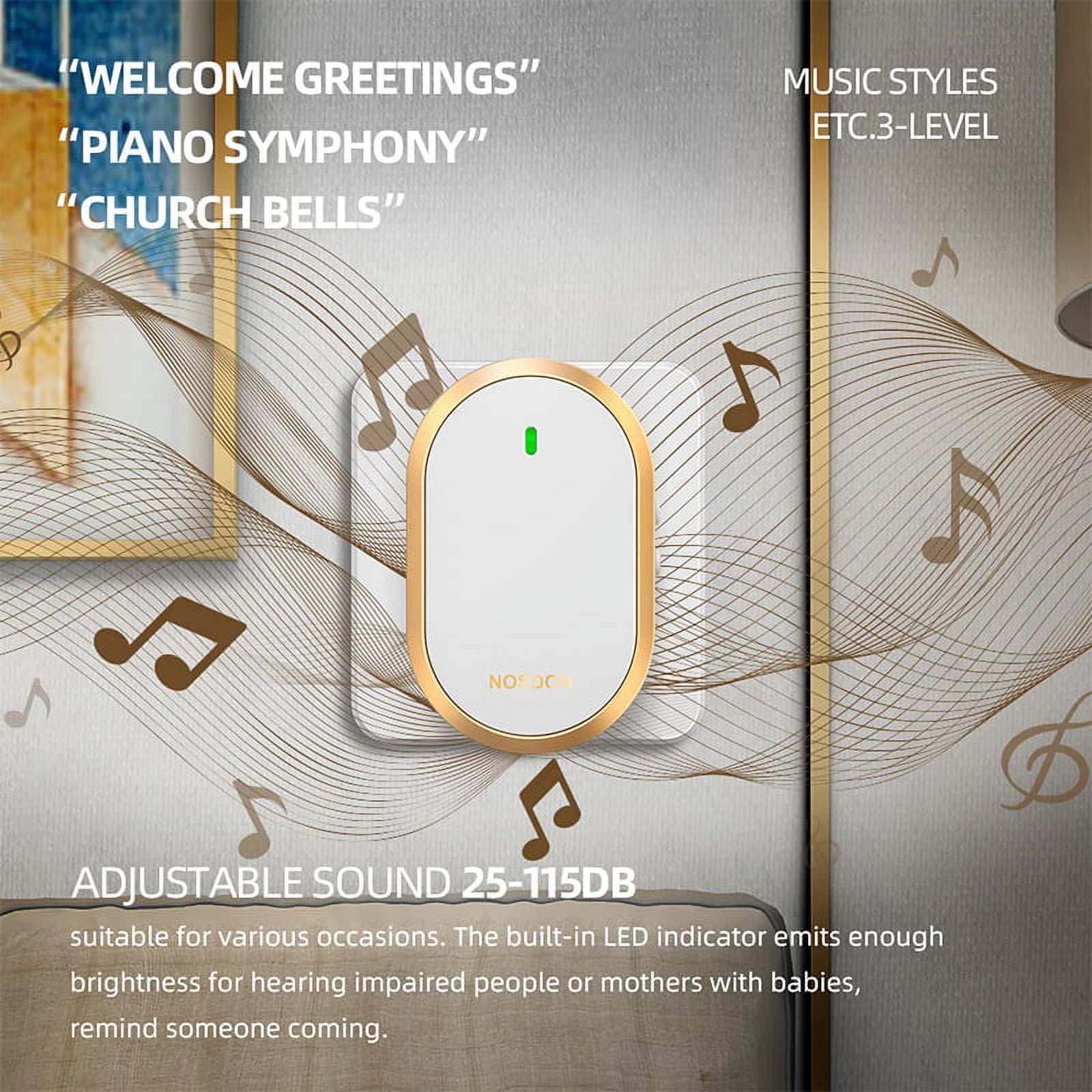Intelligent Doorbell Wireless Waterproof Super Endurance 300M Range Four Modes 60 Music