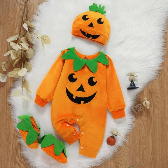 Lilgiuy Infant Toddler Baby Boys Girls Long Sleeve Halloween Jumpsuit Playsuit Outfits Romper Bodysuit，Orange,0-6 Months