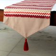 thumbnail image 2 of The HomeCentric Decorative Table Runner 36'' x 14'' with Tassels, Beaded & Applique, Red, Linen, Chevron Pattern, 2 of 2
