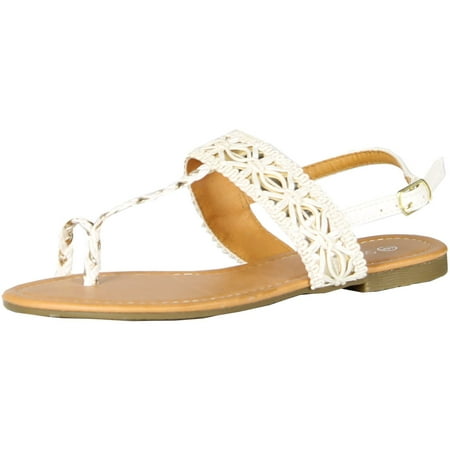 Luo Luo Womens T Strap Sandals White Toe Ring Thong - Walmart.com