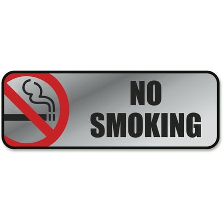 - COSCO Brush Metal Office Sign, No Smoking, 9 x 3, Silver/Red
