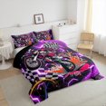 thumbnail image 4 of Racing Motorcycle Twin Comforter Set ,Purple Neon Lights Honeycomb Bedding Set Dirt Bike Motocross Quilt Moto Extreme Sports Duvet Insert,Black White Lattice Buffalo Plaid Decor, 4 of 7