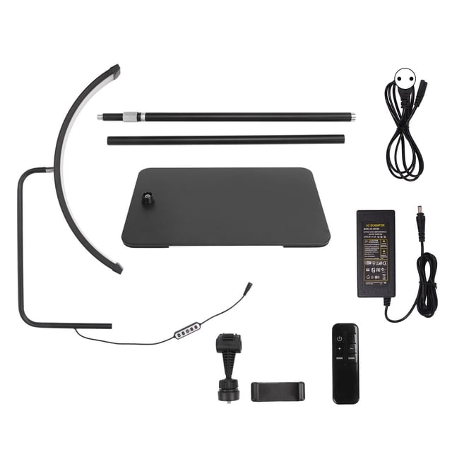 Lámpara de pie LED de 36 W con forma de media luna, 7 colores, color negro, 22 pulgadas, control remoto por cable, 3200 K a 5600 K, 100-240 V