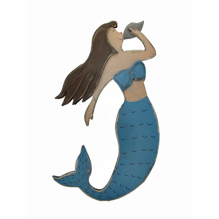 Distressed Finish Wooden Mermaid Wall Hanging Hand Painted
