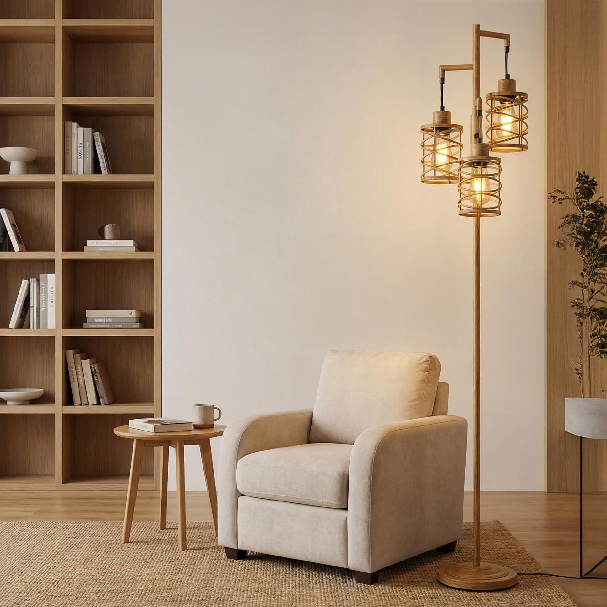 70" Industrial Floor Lamp with Stepless Dimming, 3 Teal Glass Bulbs Included for Living Room