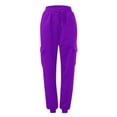 thumbnail image 3 of Manxivoo Cargo Pants for Women High Waisted Women's Casual Solid Pocket Pants High Waist Elastic Band Sweater Pants Drawstring Cargo Pants Dickies Pants Purple M, 3 of 4