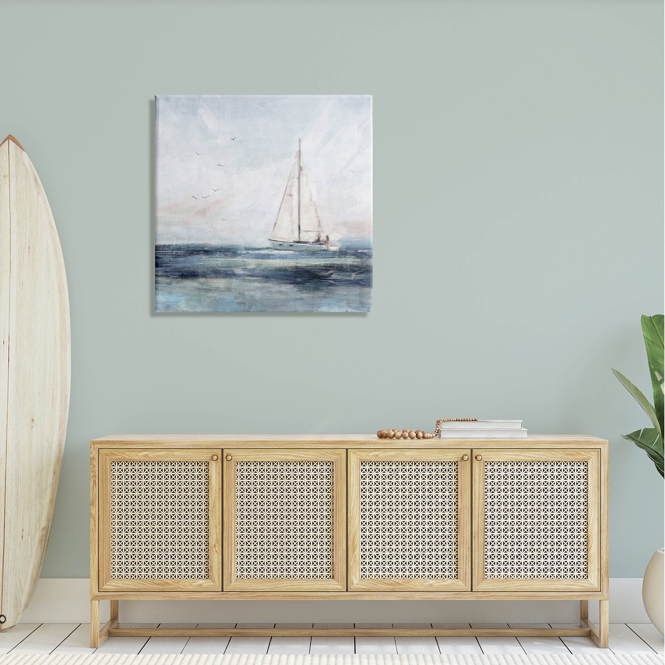 Stupell Industries Nautical Sailboat Soaring Ocean Birds Painting Gallery Wrapped Canvas Print Wall Art, Design by Nina Blue