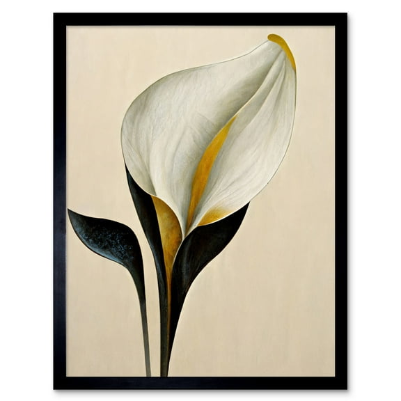Elegant Modern Calla Lily Black Gold Beige Art Print Framed Poster Wall Decor 12x16 inch