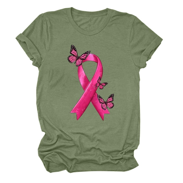 T-shirt Décontracté à Manches Courtes et Col Rond pour Femmes avec Design Inspirant de Sensibilisation au Cancer, Coupe Ample et Confortable