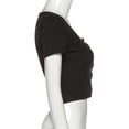 thumbnail image 5 of Women Stretchy Knitted Crop Top, Button Tight Rib-Knitted  Cropped Short Top, 5 of 9