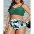 thumbnail image 3 of Daci Women Plus Size Two Piece Bikini Swimsuit High Waisted Tummy Control Bottom Bandeau Lace Up Bathing Suit, 3 of 6