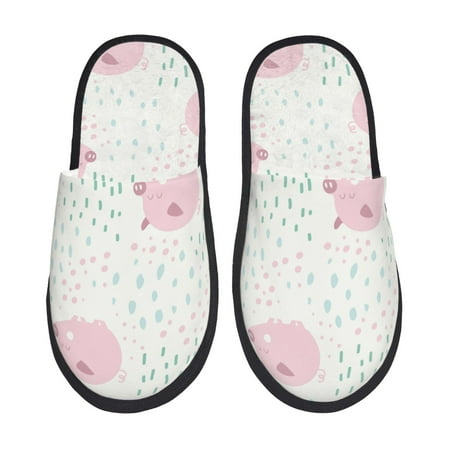 Balery Cute Pigs Slient Indoor Furry Fleece Comfort House Shoes Soft Non-Slip Home Shoes Cotton slippers House Slippers-- Medium